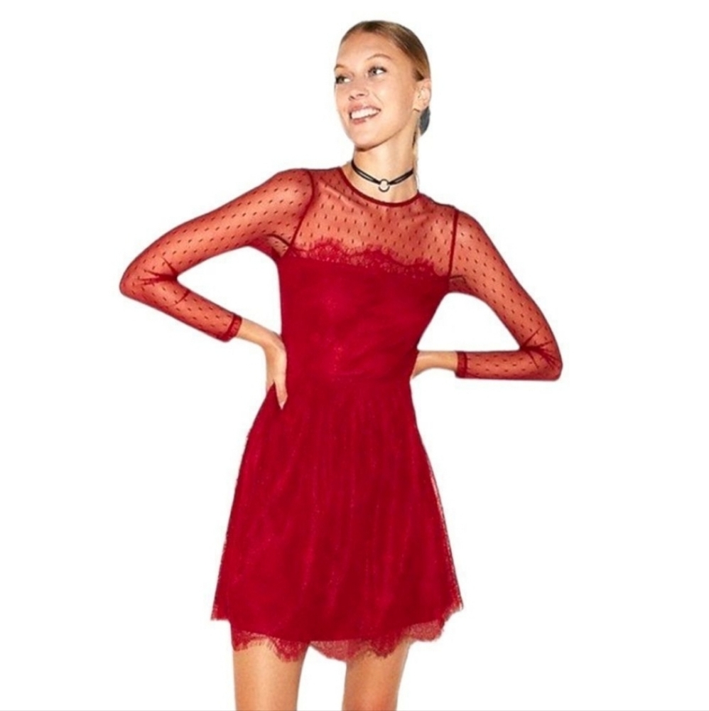 Express Red Lace Mini Dress 4P